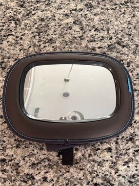 Child Car Seat Back Mirror with Charcoal Grey Frame and Blue Stitching